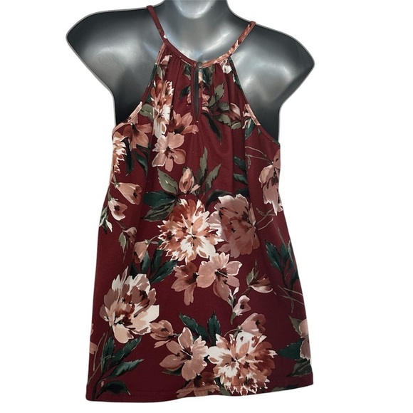 Paper Moon Floral Halter Top - Burgundy and Green Size PM - Picture 3 of 6
